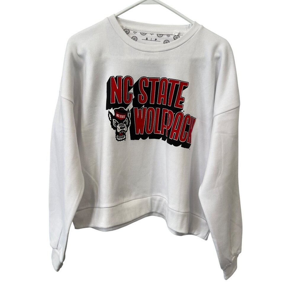 Pressbox NC State Wolfpack Pullover Sweatshirt Womens Small Crewneck White NEW